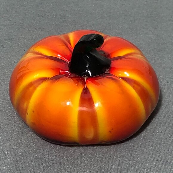 Murano Style Art Glass Hand Blown Pumpkin Fall Halloween Orange Yellow